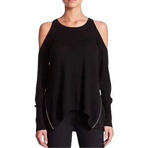 RAMY BROOK Tasha Cold Shoulder Side Zip Black Wool Sweater Top Size S
